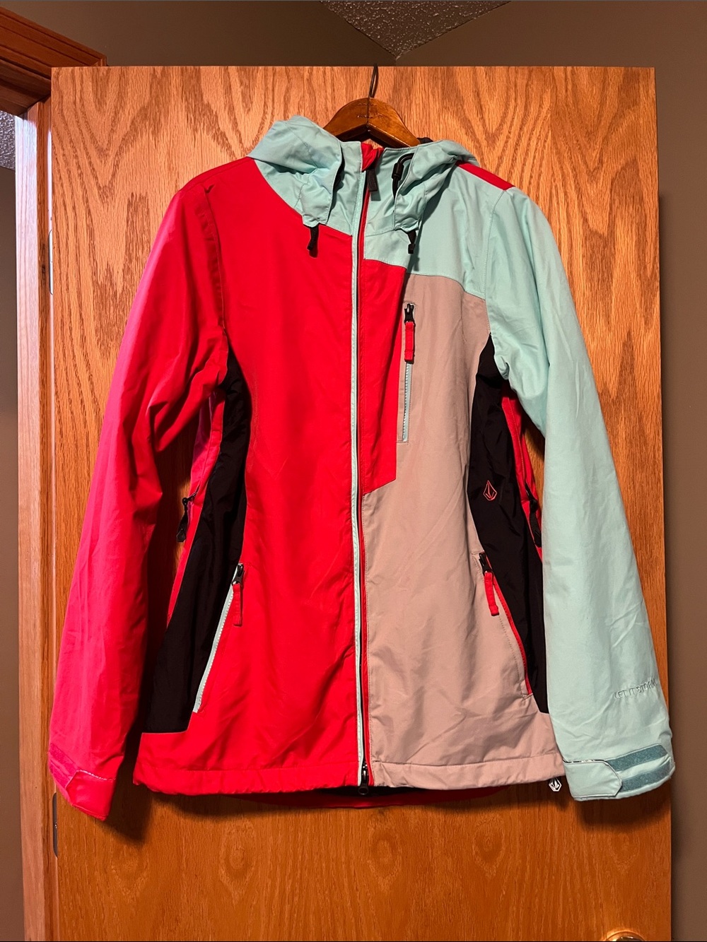 Volcom Colorblock Ski Jacket in Red, Mint & Gray